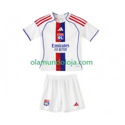 Camisola Olympique Lyonnais Criança Equipamento Primeiro 2025-2026 Manga Curta